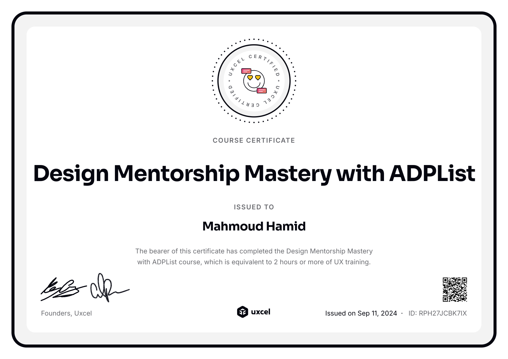 Mahmoud Hamid's certificate